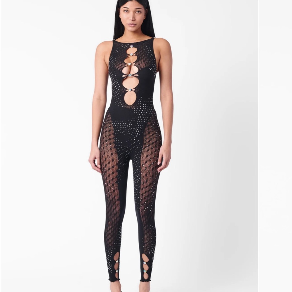 Poster Girl Rhinestoned Janice Jumpsuit- Jet black